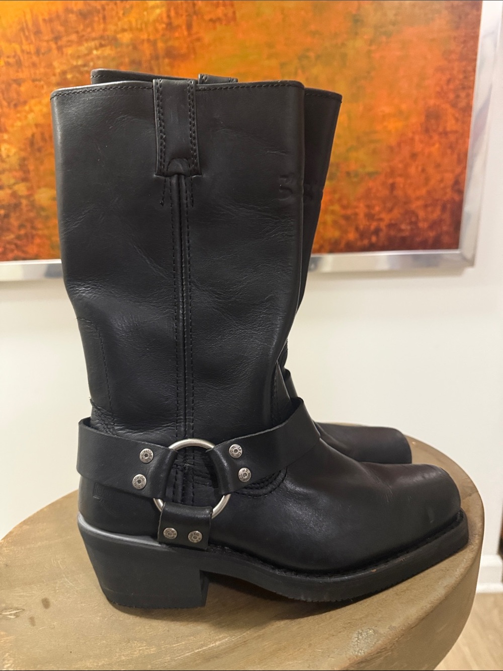 Harley-Davidson Black Leather Mid-Calf Harness Heeled Boots - Women's